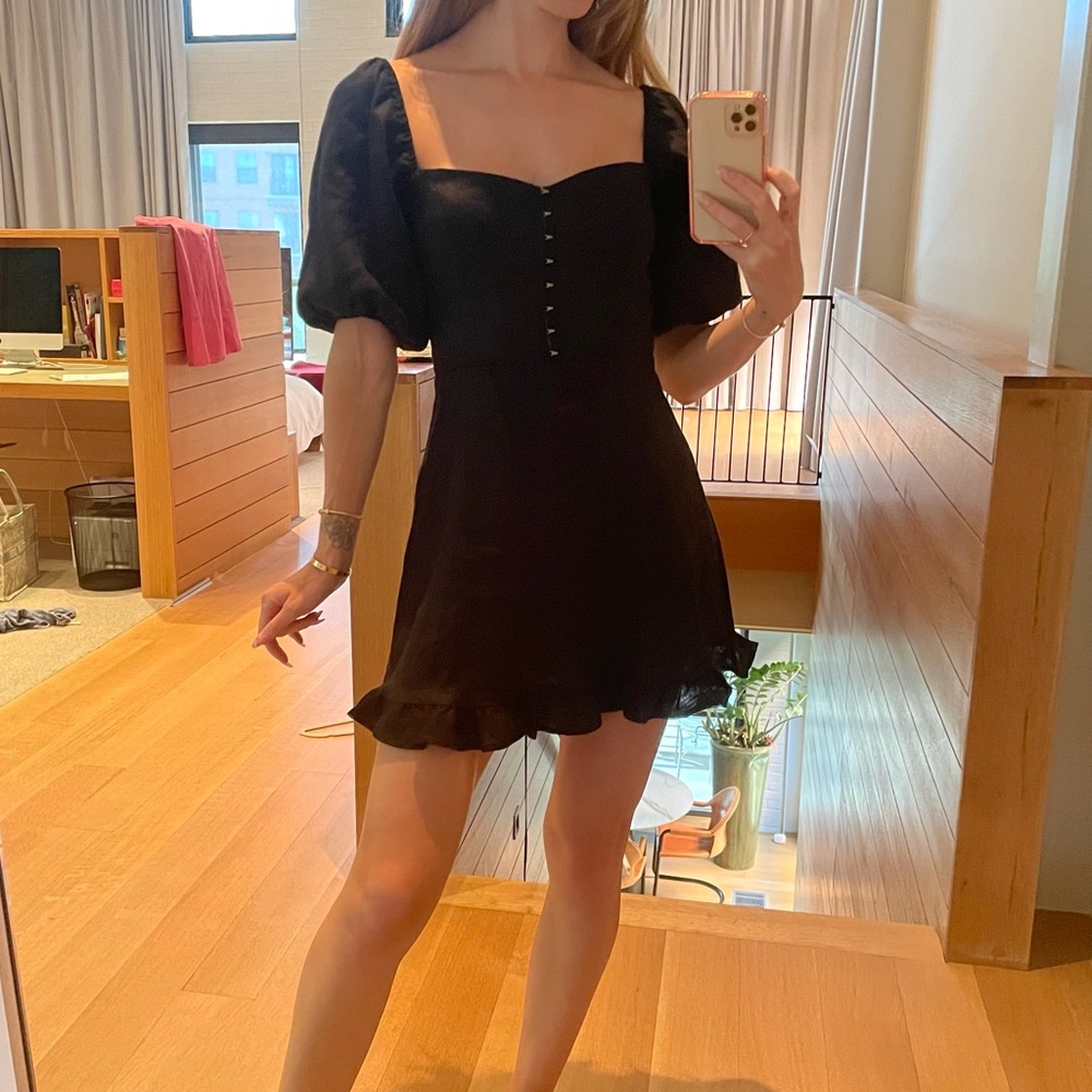 Reformation Black Mini Dress with Puff Sleeves